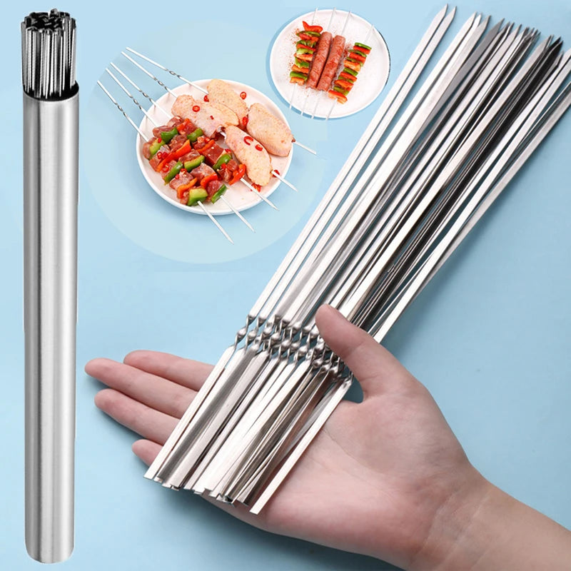 Reusable Stainless Steel BBQ Skewers Set - 10/15 Pcs, Non-Stick, Heat-Resistant for Outdoor Grilling