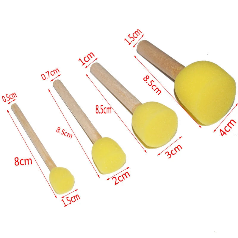Children's Art Sponge Brush Set - 4 Pack Round Mushroom Seal Rubbing Tools for Kindergarten