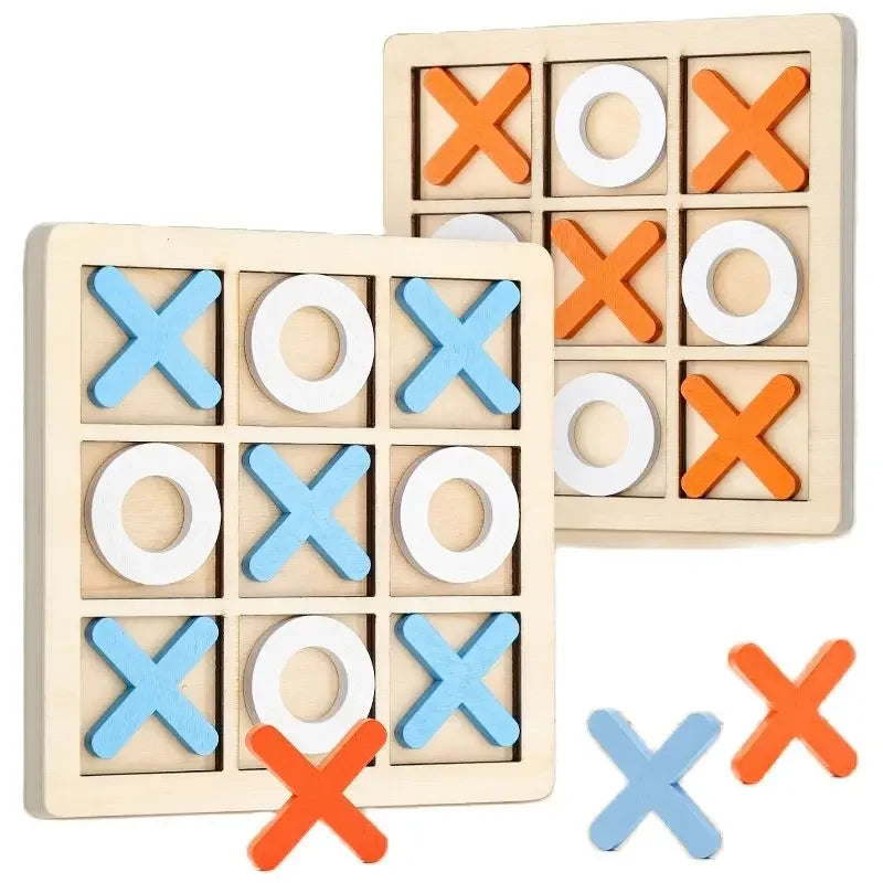 Wooden Montessori Chess & Tic Tac Toe Puzzle Game for Brain Development
