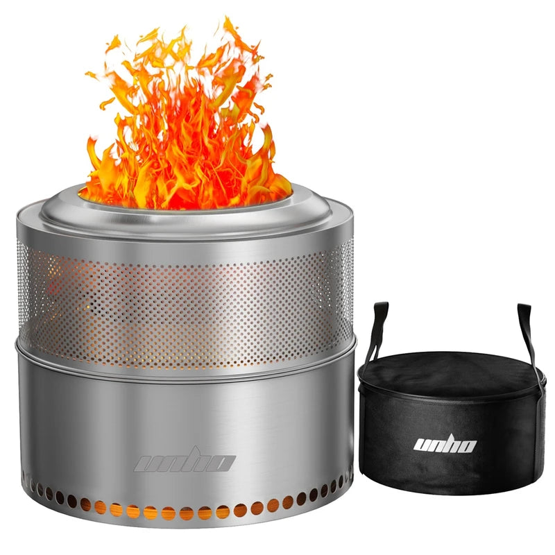 19-Inch Smokeless Fire Pit with Carry Bag - Portable Stainless Steel Camping Stove