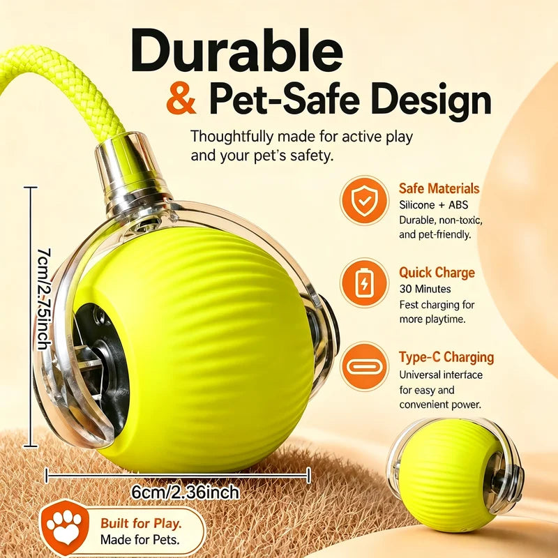Interactive Cat Toy Ball with Obstacle Avoidance & Adjustable Speed - Rechargeable Electric Self-Rolling Ball with Elastic Rope