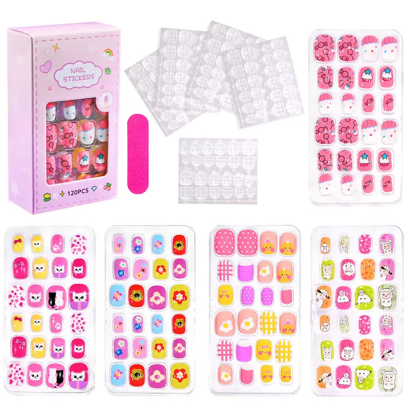 Kids Colorful Full Cover Press-On Nail Tips for Children and Girls - 120/24PC