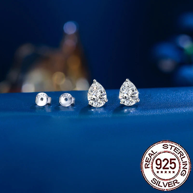 Sterling Silver Water Drop Earrings with CZ Crystals for Women - Multiple Colors