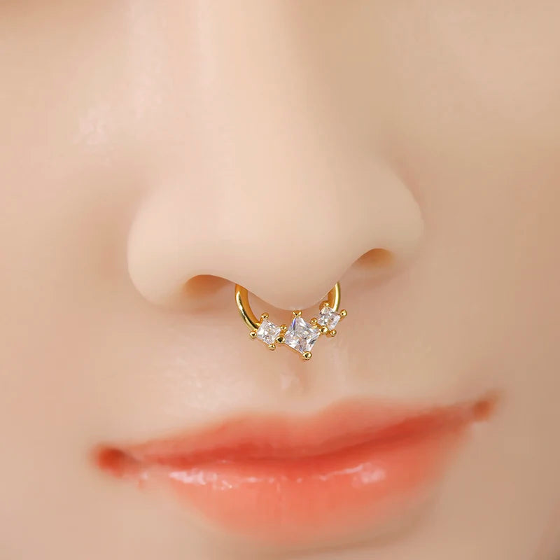 Cubic Zirconia Flower Nose Ring - Hinged Segment Septum Clicker Jewelry