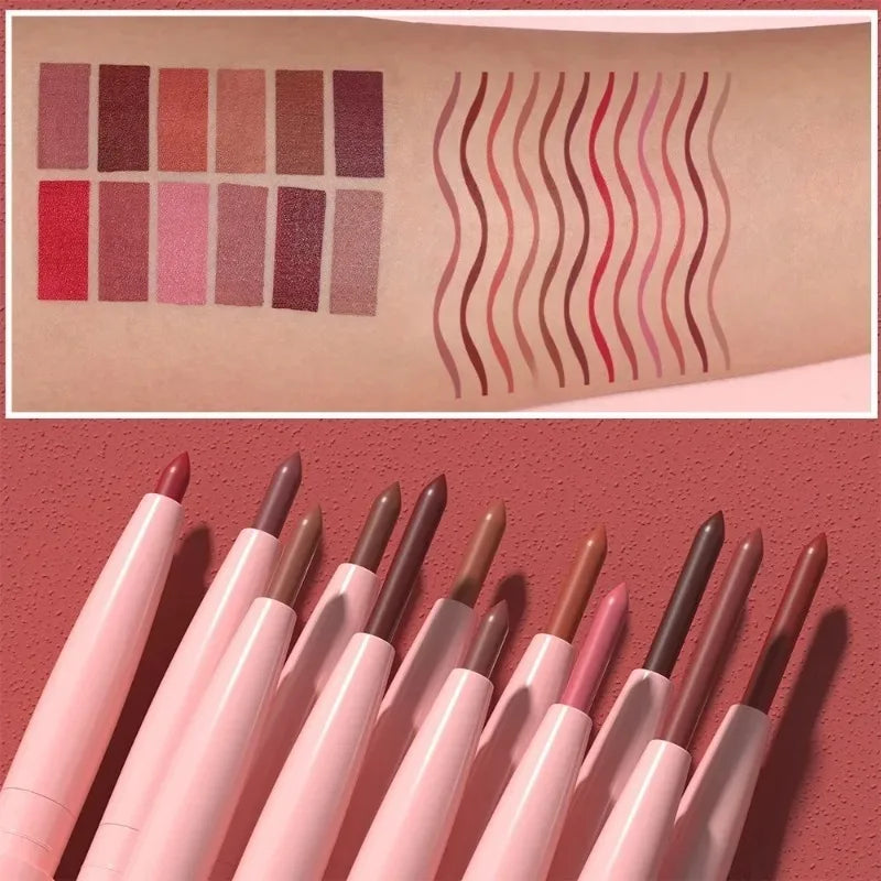 12-Color Lip Liner Set Waterproof Matte Lip Contour Pencils for Precise Definition