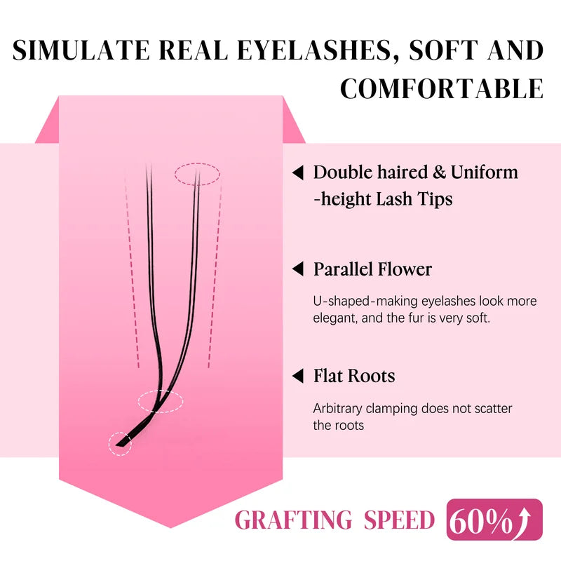 False Eyelash Extensions 2D U-Shaped Natural Black Soft Fans Individual False Lashes