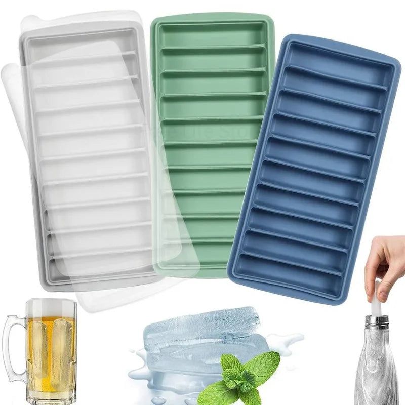 Silicone Ice Stick Tray with Lid - Rectangular Long Ice Mold for Drinks & Snacks
