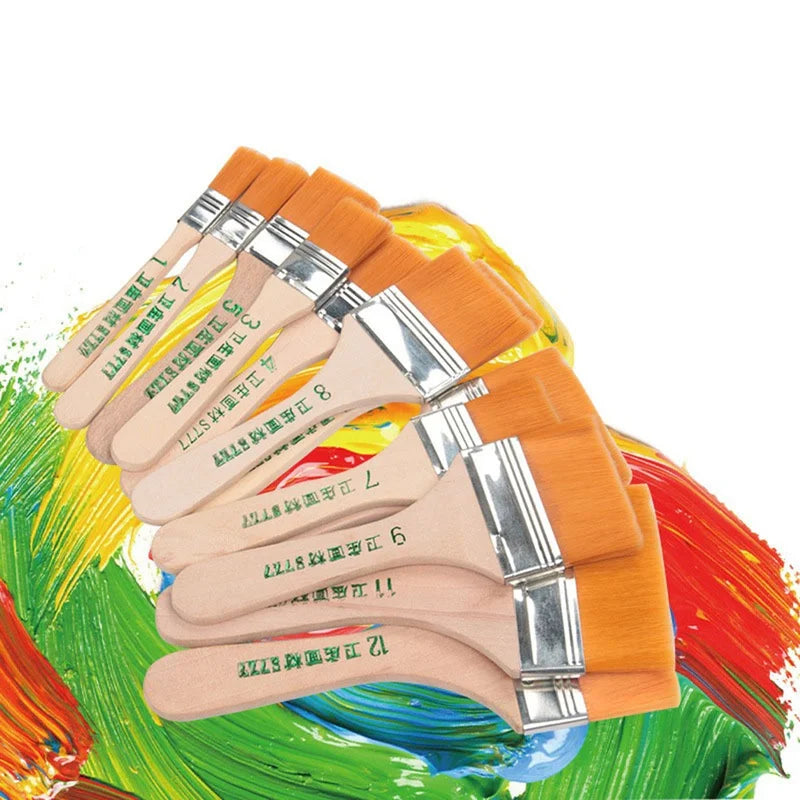 12-Piece Nylon Watercolor Paint Brush Set with Wooden Handles for Art & Crafting