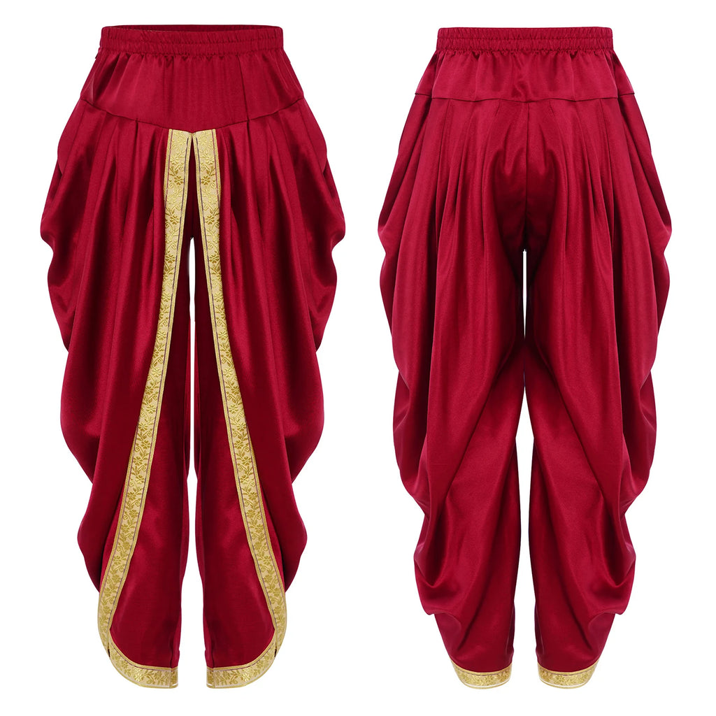 Kids Boys Satin Dhoti Pants with Elastic Waistband for Festive & Party Occasions