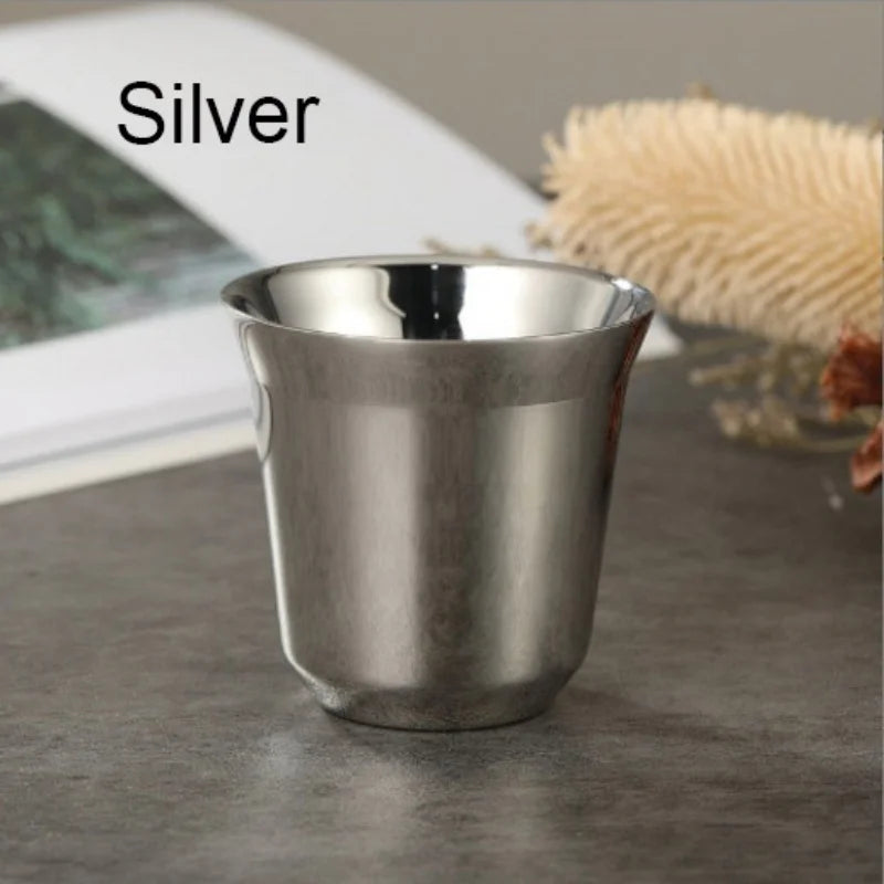 Stainless Steel Double-Layer Coffee Cup 80ml Vacuum Water Mug - Multiple Colors