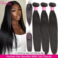 Human Hair Bundles with Closure 20 Inch Straight 100% Raw Hair Extensions