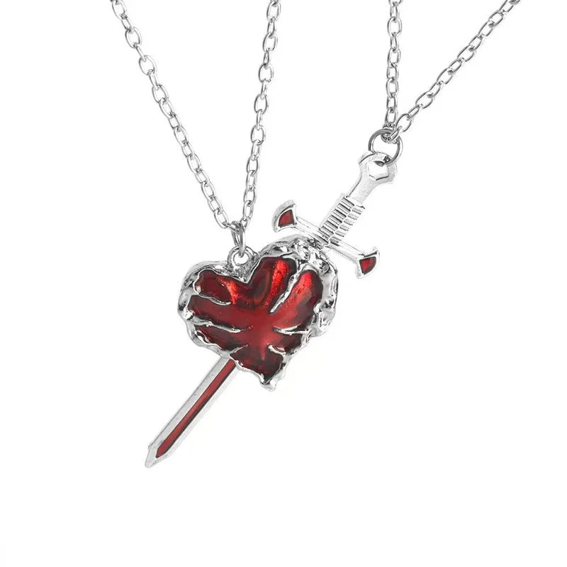 Elegant Sword Heart Necklace Set for Men and Women - Couple Gift Jewelry