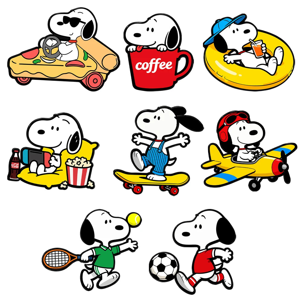 8/10/11pcs Cute Snoopy Enamel Pins Set Cartoon Puppy Dog Brooches for Backpack & Collectibles