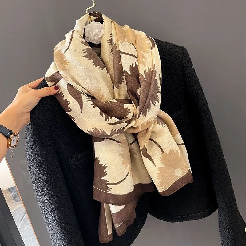 Women’s Versatile Cotton Linen Long Shawl with Silk Scarf