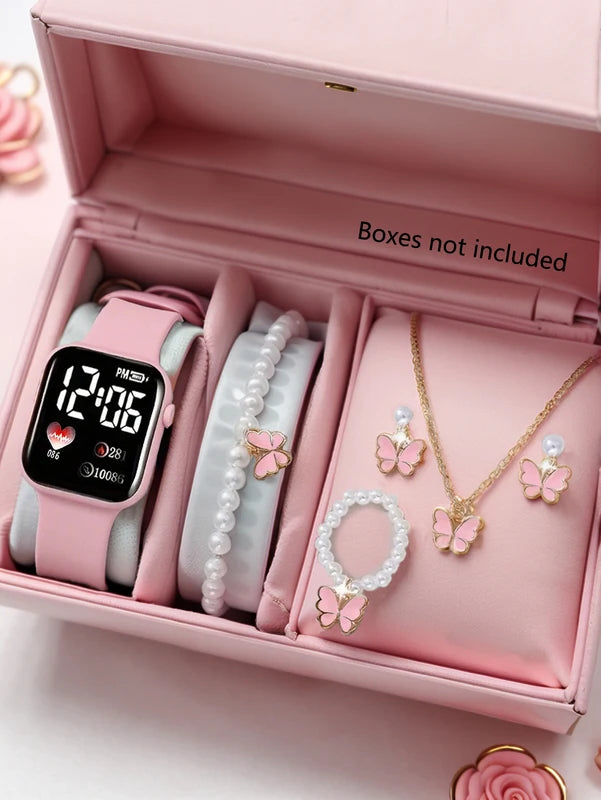 Love Pattern Digital Watch and Butterfly Accessories Set - Casual Gift
