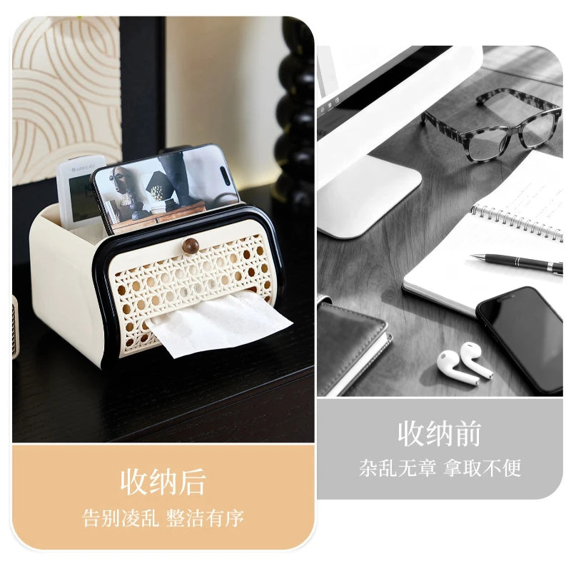 Decor Tissue Box Holder with Remote Storage Organizer for Living Room Coffee Table