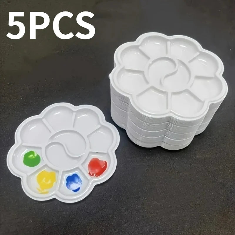 Mini Flower-Shaped Plastic Painting Boards 5pcs Art Mixing Trays