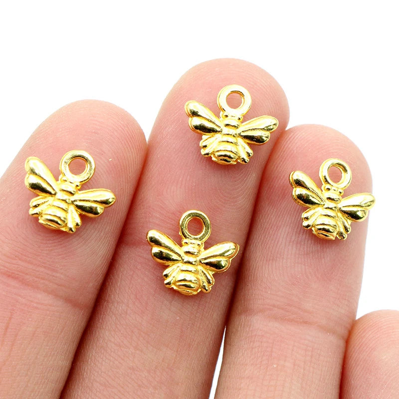 30pcs Bee Charms Jewelry Making Pendants Antique Bronze & Gold Plated DIY Craft