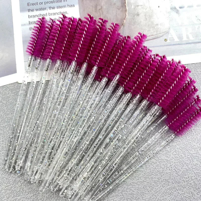 50Pcs Mascara Wands Eyelash & Eyebrow Applicator Spoolers with Crystal Diamond Handle