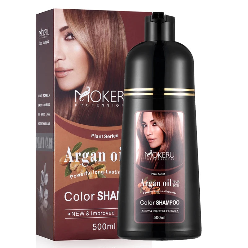 Permanent Hair Dye Shampoo with Argan Oil - Long Lasting Color for Gray Hair