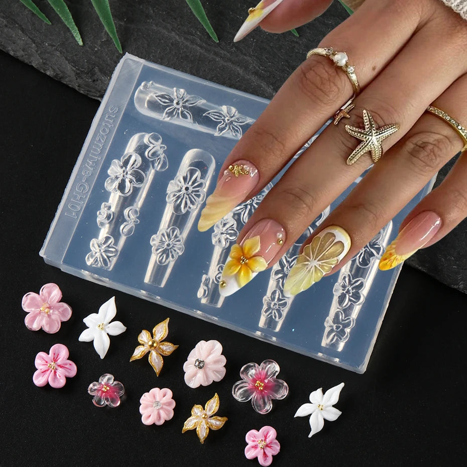 3D Nail Art Silicone Mold Blossom Flower Lily Cherry for Manicure DIY