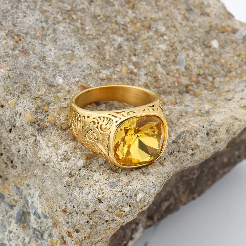 Men's Stylish Multi-Color Gem Silver Ring - Gift-Ready Jewelry