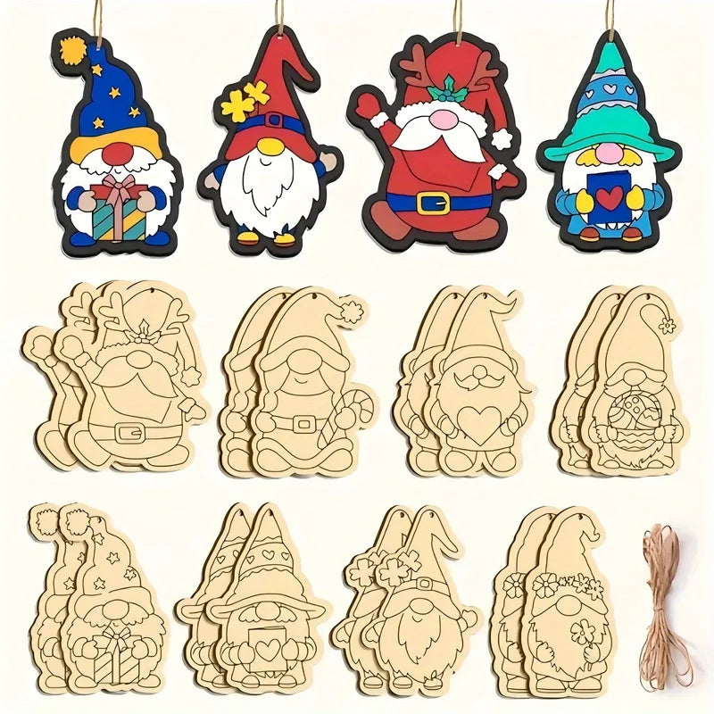 16-Piece Elf Gnome Wooden Hanging Craft Kit for Christmas Decorations DIY Holiday Crafts