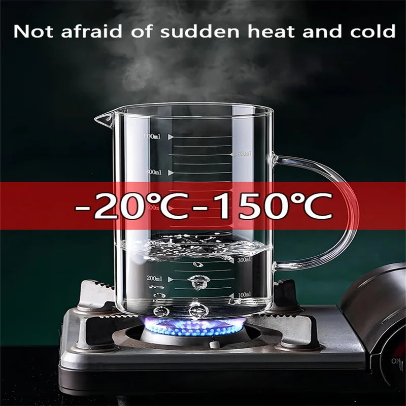 Glass Measuring Cup with Handle - Heat-Resistant Borosilicate Mug, Multiple Sizes