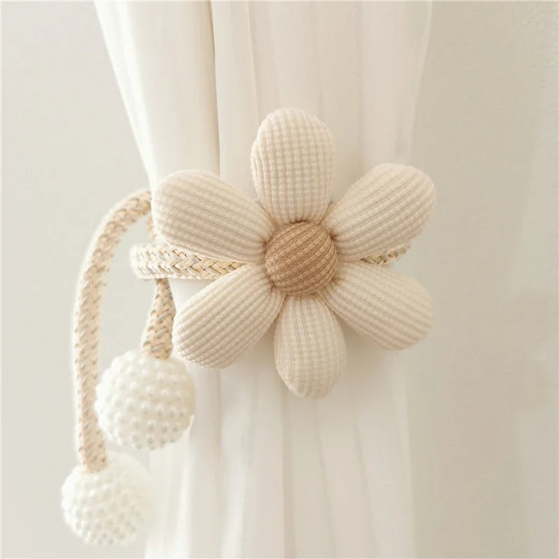 Nordic Style 3D Flower Pearl Curtain Tiebacks 2Pcs for Children's Room Decor