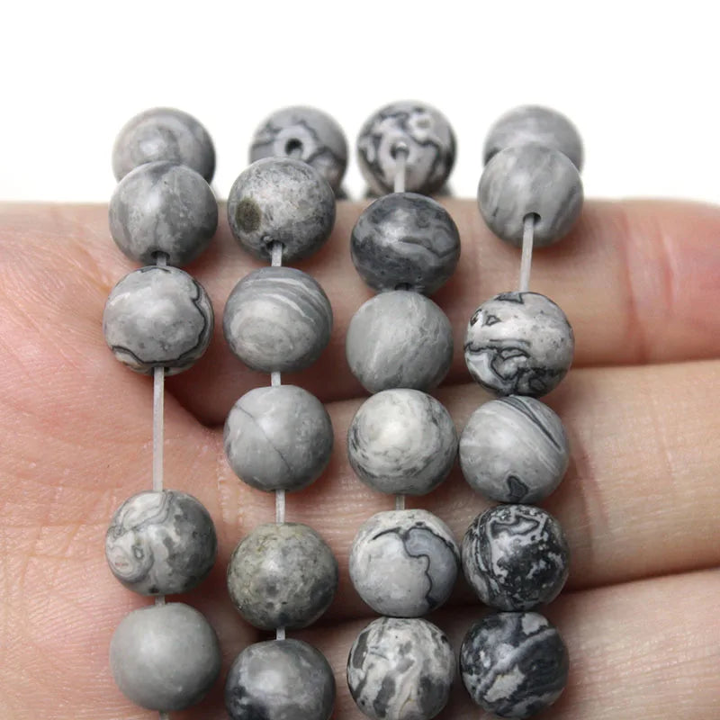 Natural Stone Matte Map Jasper Beads - Loose Round Spacer Beads for Jewelry Making