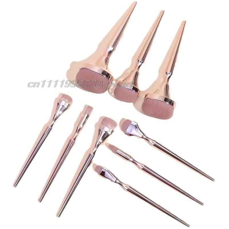 9pcs Rose Gold Makeup Brush Set for Face Eyeshadow Blush Highlighter Foundation