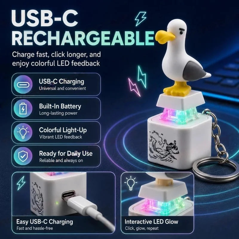 Rechargeable Bird Keychain with Sound & LED Light - Stress Relief Toy