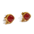 Square Stud Earrings with African Jade Agate Stone in Gold & Silver Tones – Women’s Retro Jewelry