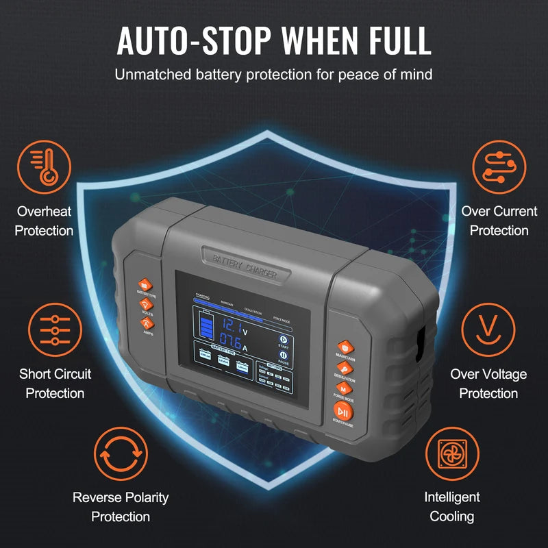 35A Lithium Battery Charger with LCD Display for Marine, Car, Motorcycle