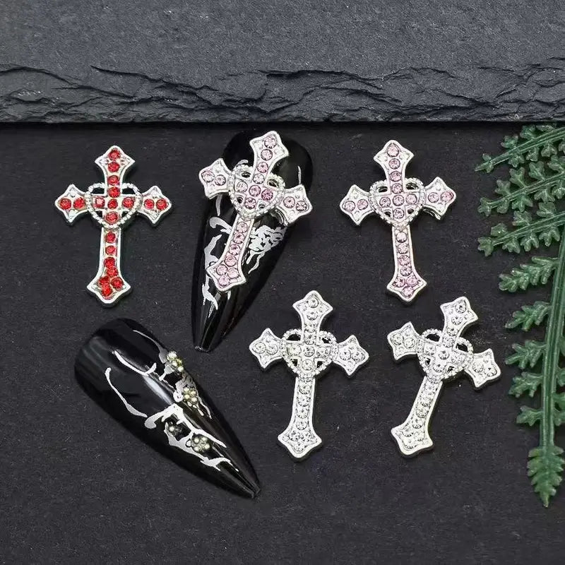 Luxury Cross Nail Art Charms Set - 5pcs 3D Rhinestones for Manicure DIY