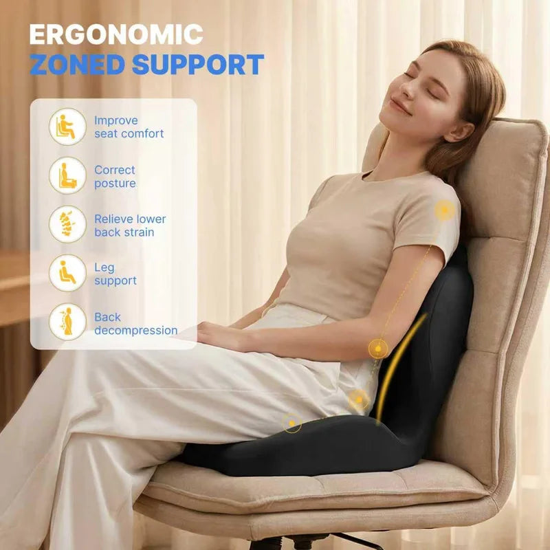 Ergonomic Memory Foam Office Chair Seat Cushion with Lumbar Support - Stress Relief & Comfort