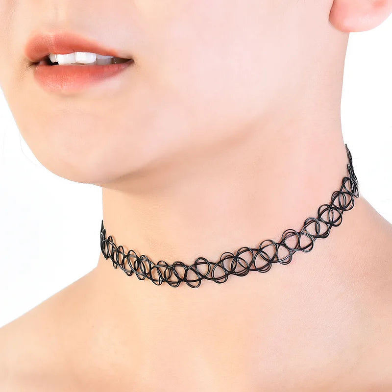 12 Pcs Hippy Plastic Choker Necklace for Women Punk Stretchable Jewelry