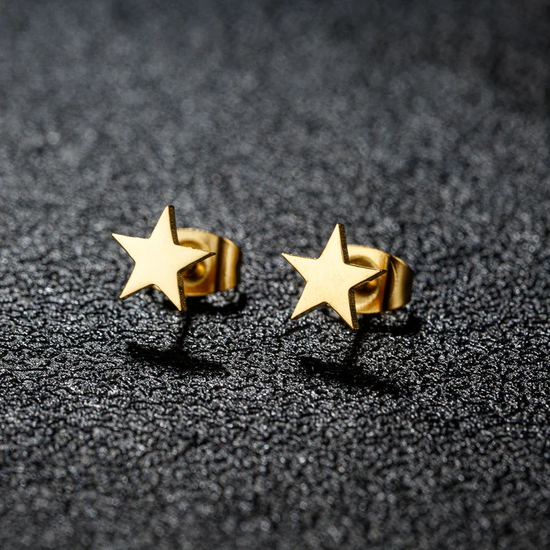 Pair of Stainless Steel Star Earrings for Women - Tiny Celestial Stud Jewelry