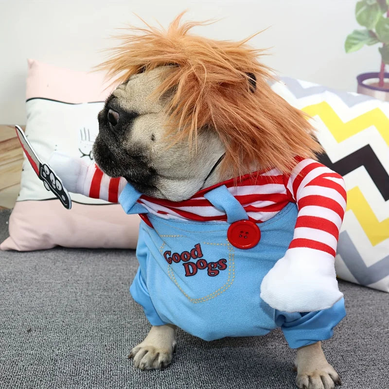 Halloween Pet Dog Costume with Bloody Doll & Knife for Holiday Party - Multiple Sizes