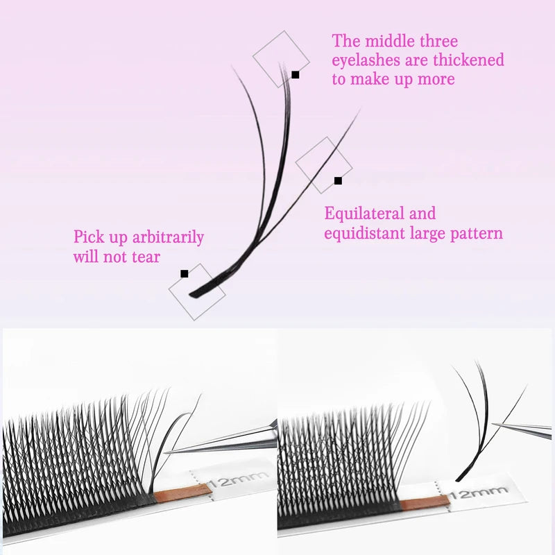 3D W-Shaped False Eyelash Extensions Premade Fans C/D Curl Natural Look