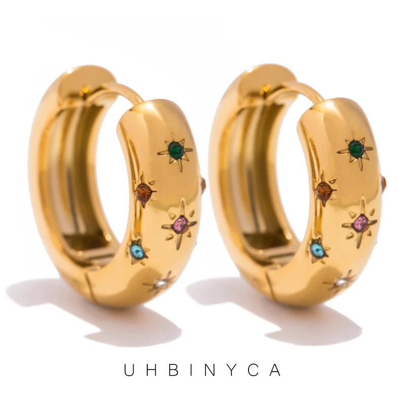 Elegant Zircon Hoop Earrings for Women in Gold, Silver & Rhodium Finishes
