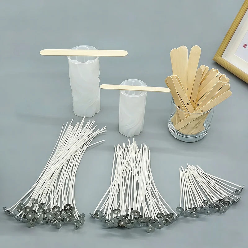 Pre-Waxed Candle Wicks with Wooden Centering Sticks for Soy, Beeswax, DIY Candle Making