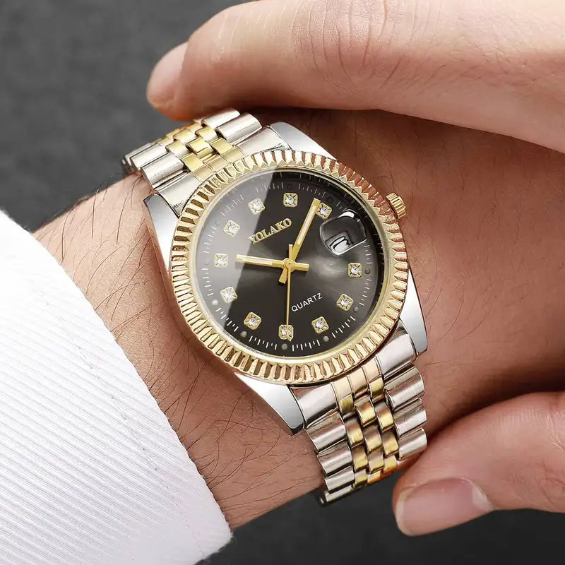 Luxury Rhinestone Quartz Men & Women Watches with Calendar - Fashion Gift Set