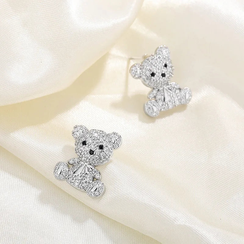 Sterling Silver Animal Earrings with Cute Bear Design - Personalized Jewelry