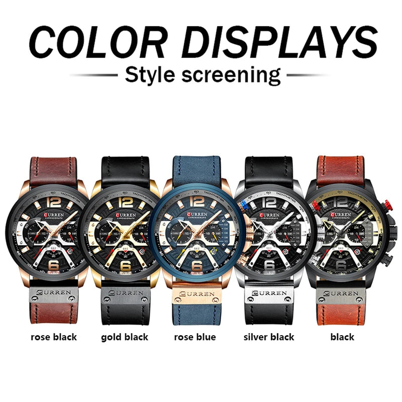 Men's Casual Sports Watch - Luxury Military Leather Chronograph, Multiple Colors