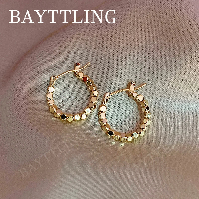 925 Sterling Silver Gold Circle Sparkling Clip-On Earrings for Women Jewelry Gift