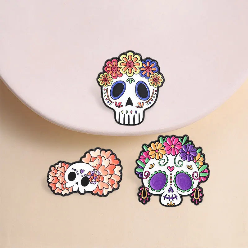 Set of Halloween Enamel Pins - Skeleton Ghost Grim Reaper Cat Voodoo Brooches Halloween Jewelry Gift