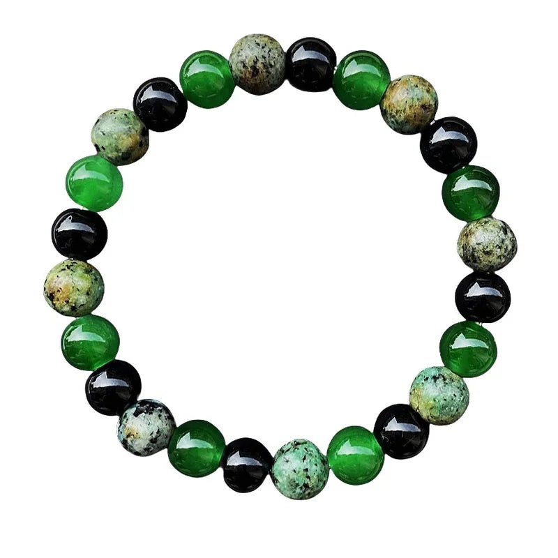 Green Beaded Bracelet 8mm Handmade Elastic Rope Jewelry Gift