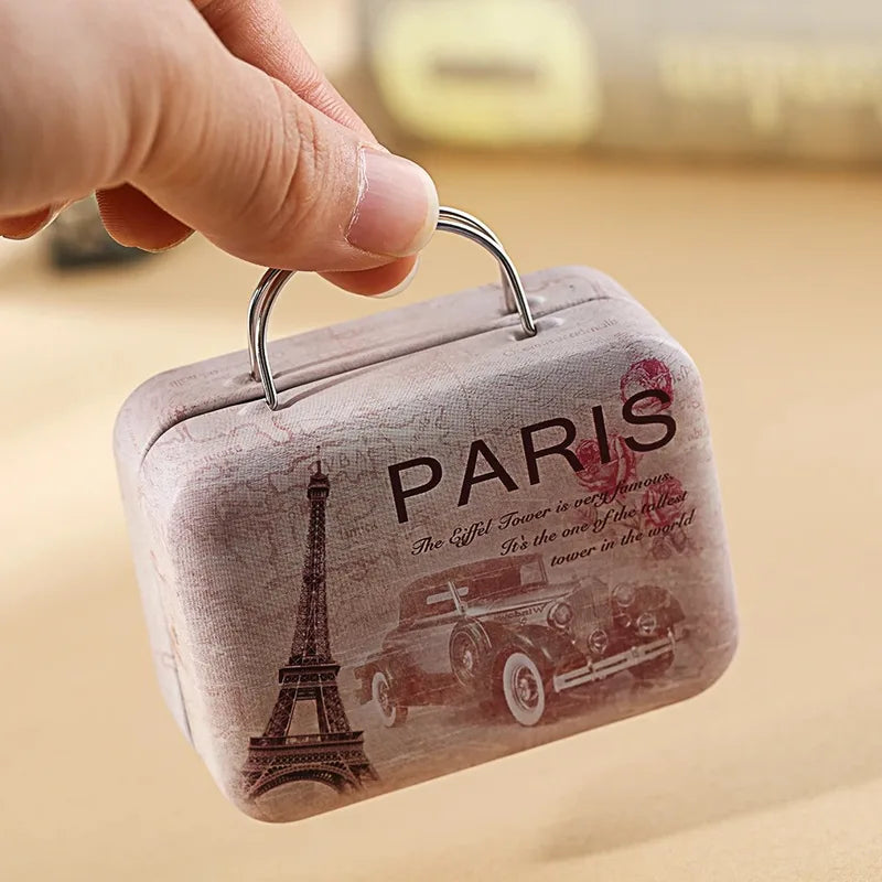 Mini Suitcase Candy Box Set - Rectangular Metal Food Storage Tin with Hinged Lid