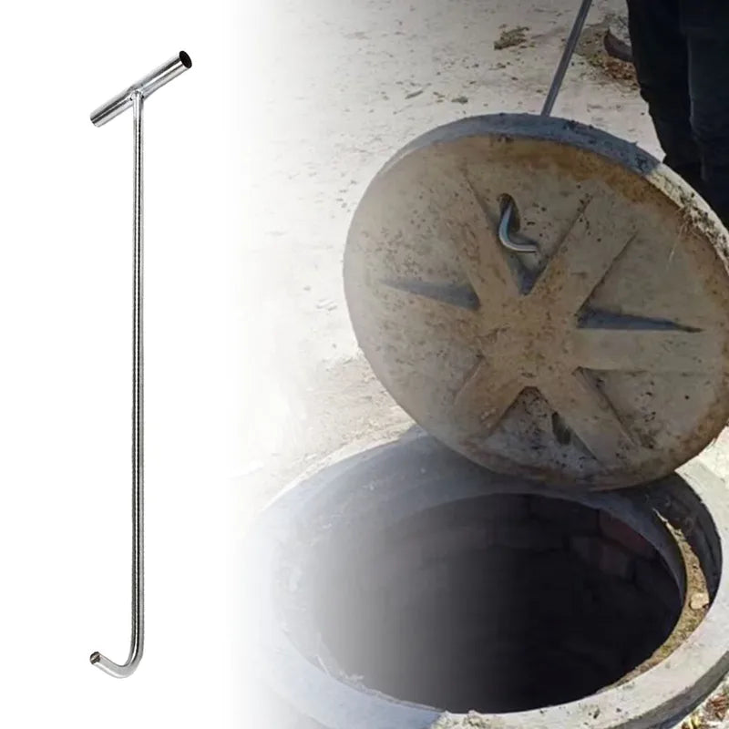 Heavy Duty Manhole Cover Lifter Hook Steel Utility Tool for Sewer Drain Opening